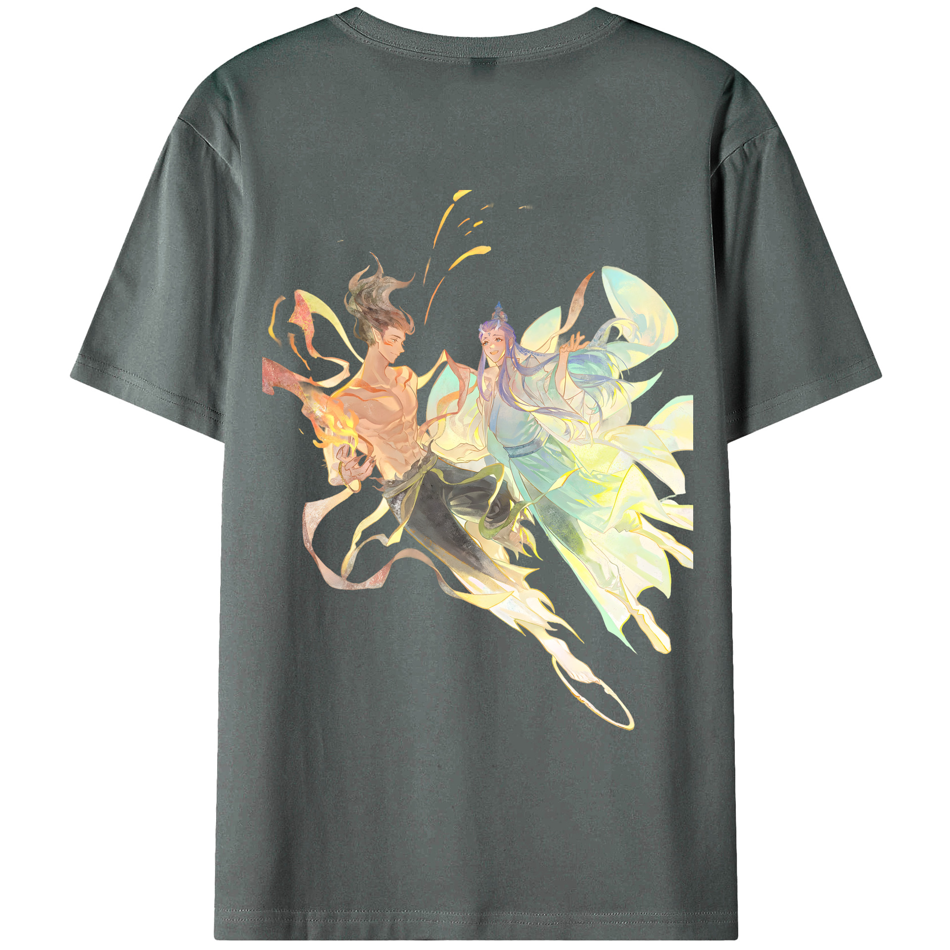（画像用） Ne Zha 2 ナタ 魔童の大暴れ 綿100％ メンズ半袖Tシャツ（バックプリント） 通気性